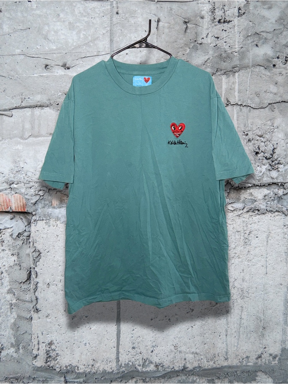 Keith Haring x Shoe Palace Collab Teal Tee with logo embroidery and graphic